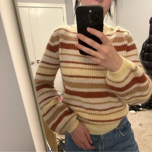 BNWT Aritzia Little Moon Gardenia Striped Mohair Wool Sweater Bellsleeve